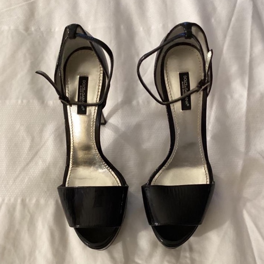 Black Patent Leather Dolce & Gabbana Open Toe High Heels